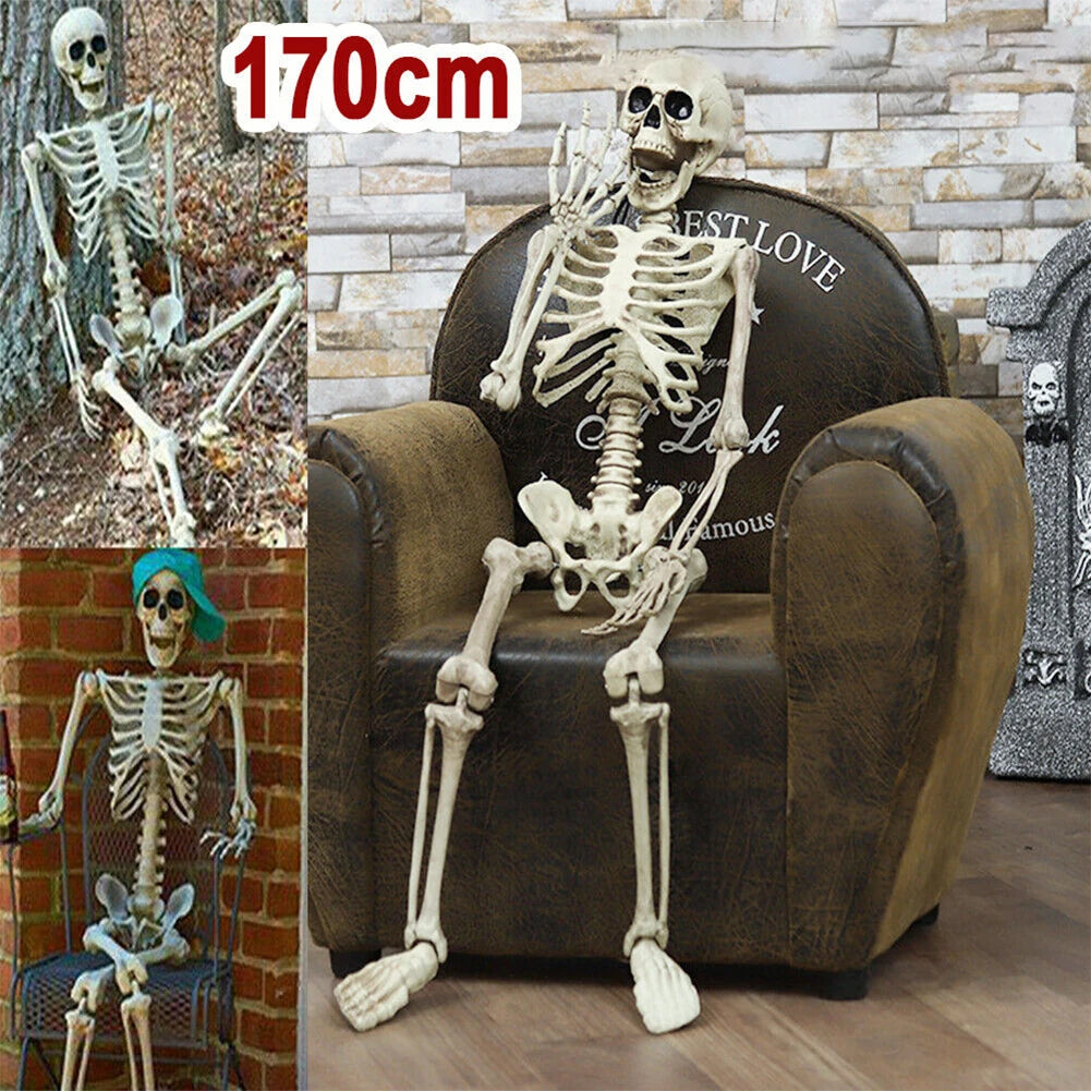 Estatua de esqueleto de terror para Halloween con articulaciones móviles/posables, adorno de calavera aterrador, temática de Halloween para jardín, patio o casa embrujada
