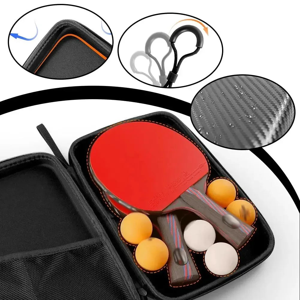 Estuche rígido de EVA para raqueta de tenis de mesa, bolsa impermeable de fibra de carbono para raqueta de ping-pong con compartimentos de almacenamiento múltiples y asa para transportar.