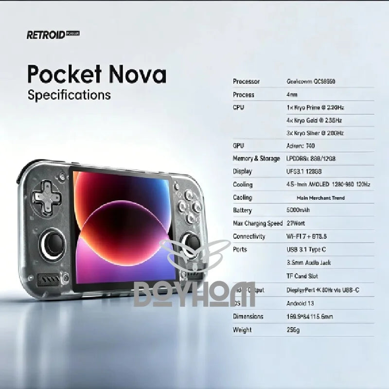Consola de juegos portátil retro Retroid Pocket Nova de 4.5", AMOLED de 120Hz, Snapdragon 8 Gen2, emulador de PS2, reproductor de juegos Android