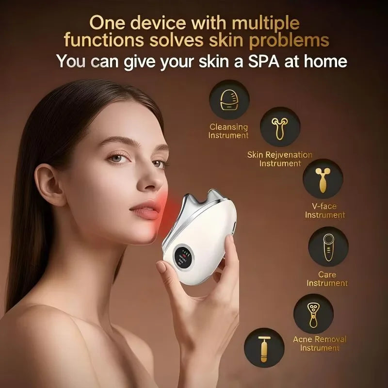 Masajeador Facial y de Cuello 4 en 1 con Tecnología EMS, Microcorriente, Luz LED y Vibración, Herramienta Portátil para el Cuidado de la Piel, Reafirmante y Antienvejecimiento