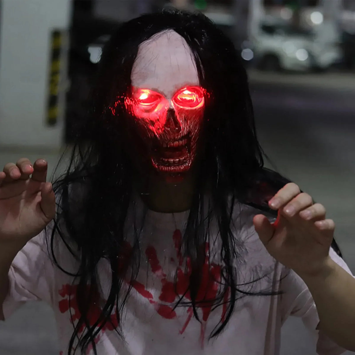1 pieza Máscara LED de ojos brillantes para Halloween, disfraz de terror, máscara luminosa para cosplay, mascarada, cumpleaños, boda, fiesta, máscara de látex 2024 250
