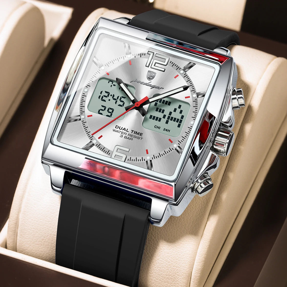 POEDAGAR Top Sports Men Watch Electronic LED Alarm Chronograph Man Watch Week Date Dual Time Quartz Business Men's Watches Reloj