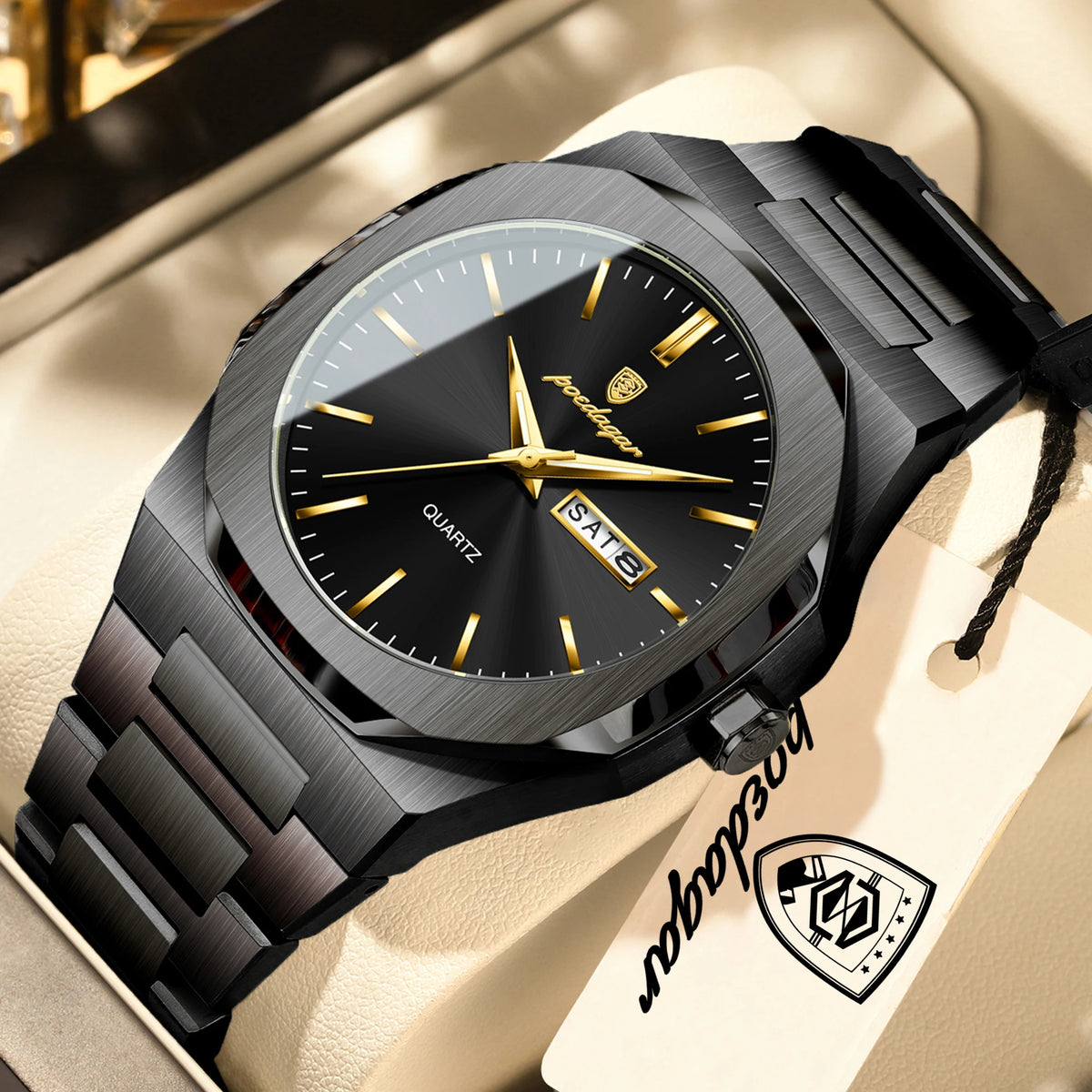 POEDAGAR Top Fashion Brand Man Clock Luminous Waterproof Stainless Steel Men's Watch Date Week Quartz Business Watches For Men Relogio Masculino