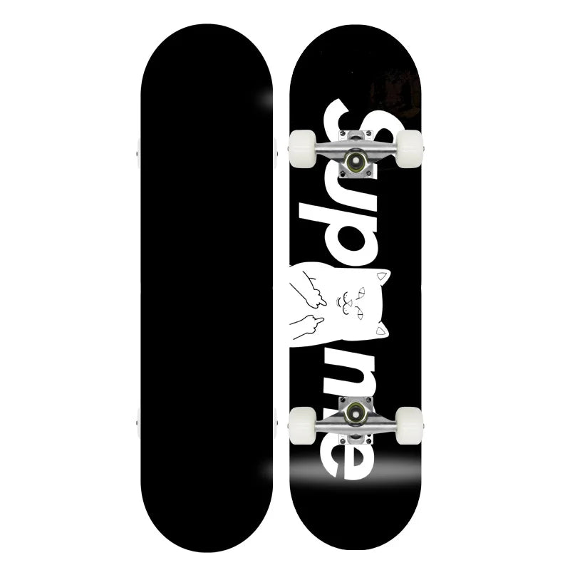 Patineta Profesional de Madera de Arce para Trucos de Doble Kick, Skateboarding Urbano, 80 cm, Ejes de Aluminio, Ruedas de PU Suaves, Patineta Completa