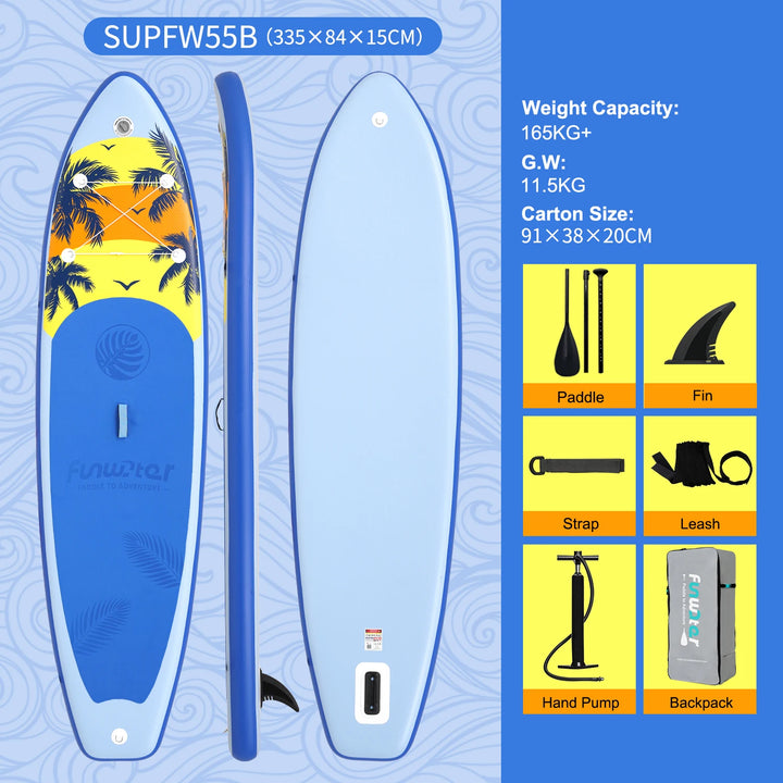Tabla de paddle surf inflable FunWater, tabla de SUP antideslizante, tabla de paddle surf inflable de 320–385 cm para surf, yoga, pesca, turismo y deportes acuáticos