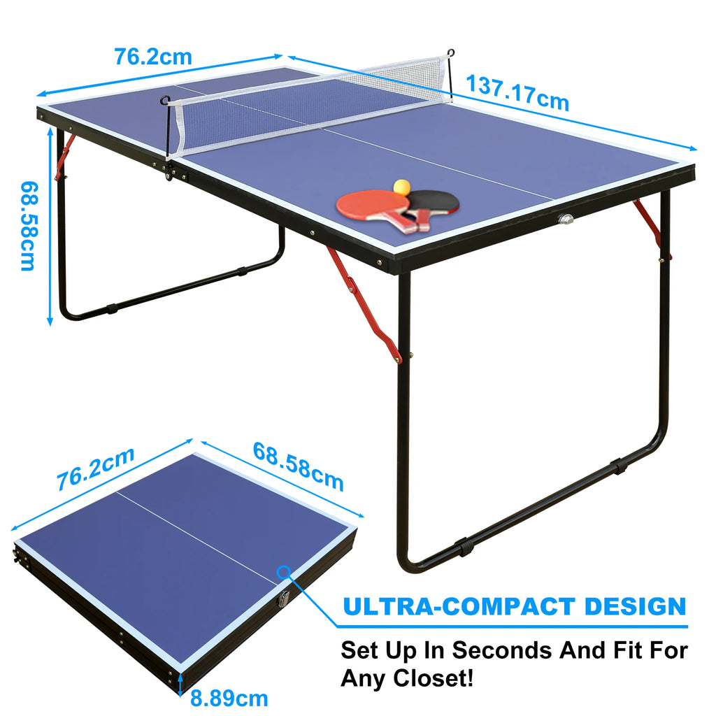 Mesa de ping pong, incluye red y juego de raquetas, apta para uso en interiores y exteriores. Incluye 2 raquetas y pelotas de ping pong
