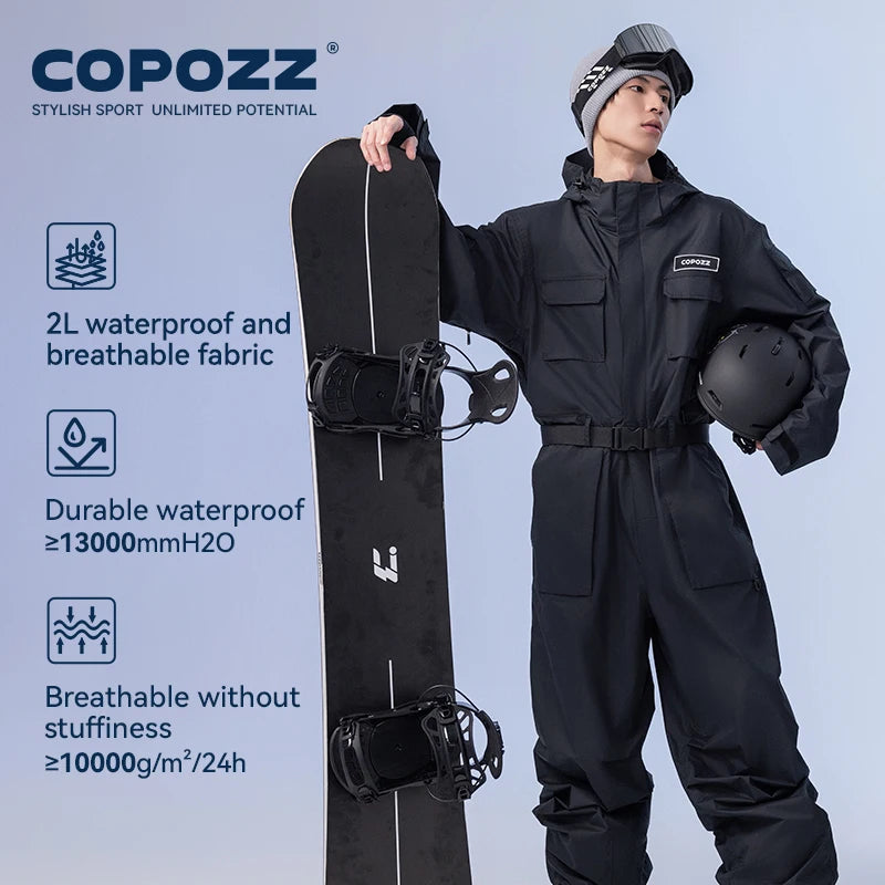 COPOZZ 2025 hombres mujeres mono de esquí de una pieza deportes al aire libre monos de Snowboard impermeable traje de esquí de invierno mono con capucha