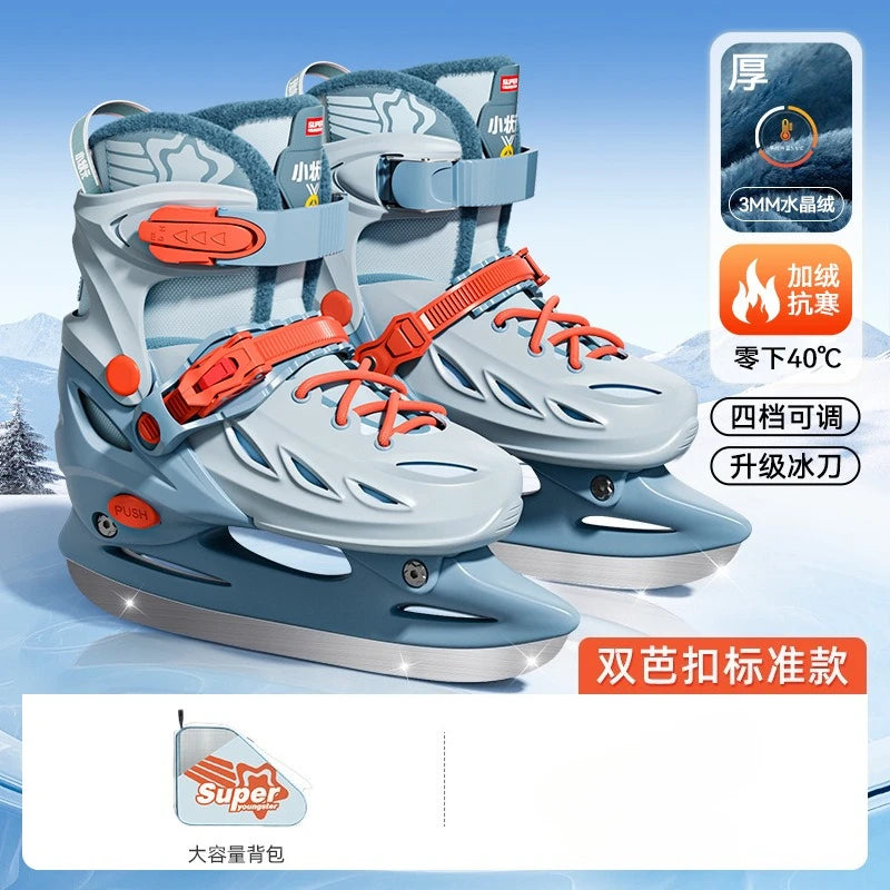 Patines de hielo ajustables para niños, disponibles en 3 tallas, botas para patinaje artístico sobre hielo, con forro de lana para mantener los pies calientes, cuchillas de acero inoxidable, patines de hielo para niños y n
