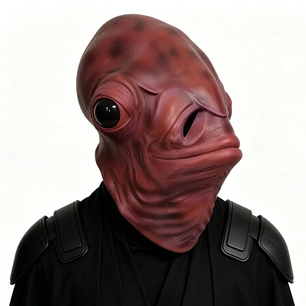 Máscara de látex de alienígena con cabeza de pez rojo, divertida, para cosplay, disfraz de monstruo OVNI, máscara para Halloween, carnaval, fiesta de disfraces, accesorios.
