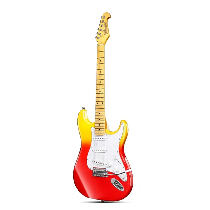 Guitarra Eléctrica Bullfighter Factory Azul Rosa Roja de 22 Trastes con Cuerpo de Álamo Sólido, Mástil de Arce, Cuerdas y Puente Cromado Vintage