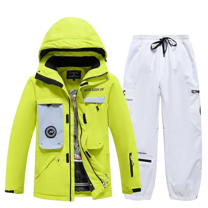 Conjuntos de Trajes de Nieve para Hombre y Mujer, Ropa de Snowboard, Ropa de Invierno para Exteriores, Sudadera con Capucha, Traje Impermeable, Chaqueta de Esquí + Pantalones