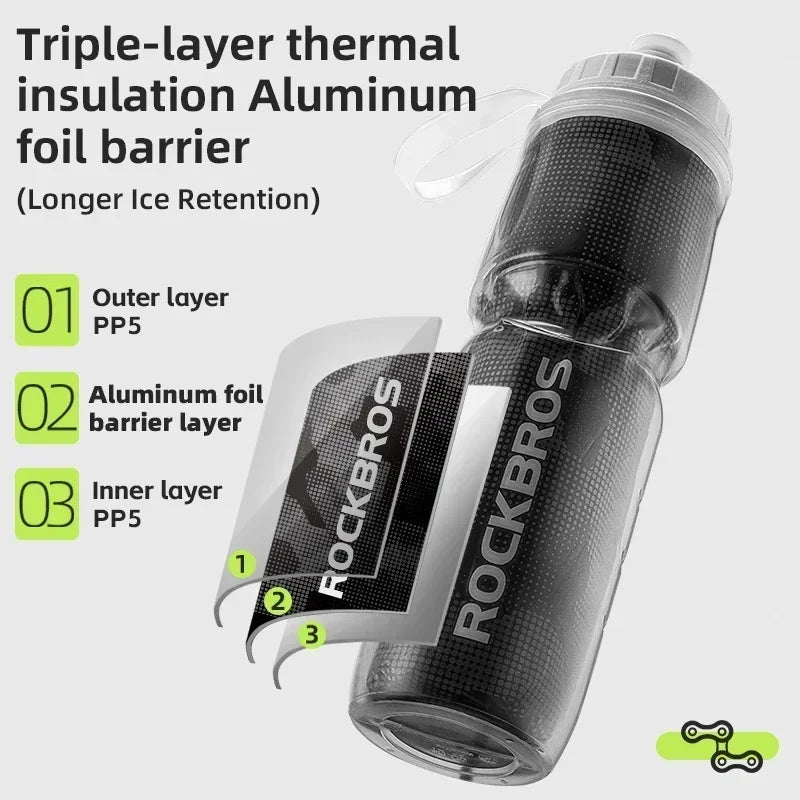 ROCKBROS-botella de agua aislada para ciclismo, Material PP5 de 750ml, deportes al aire libre, Fitness, correr, montar, Camping, senderismo, hervidor portátil