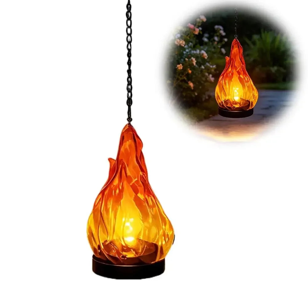 Solar Garden Lantern, Landscape Lamp Plastic Flame Shape Hanging Chain for Yard Patio Path Lawn Courtyard Porch Decor Gift