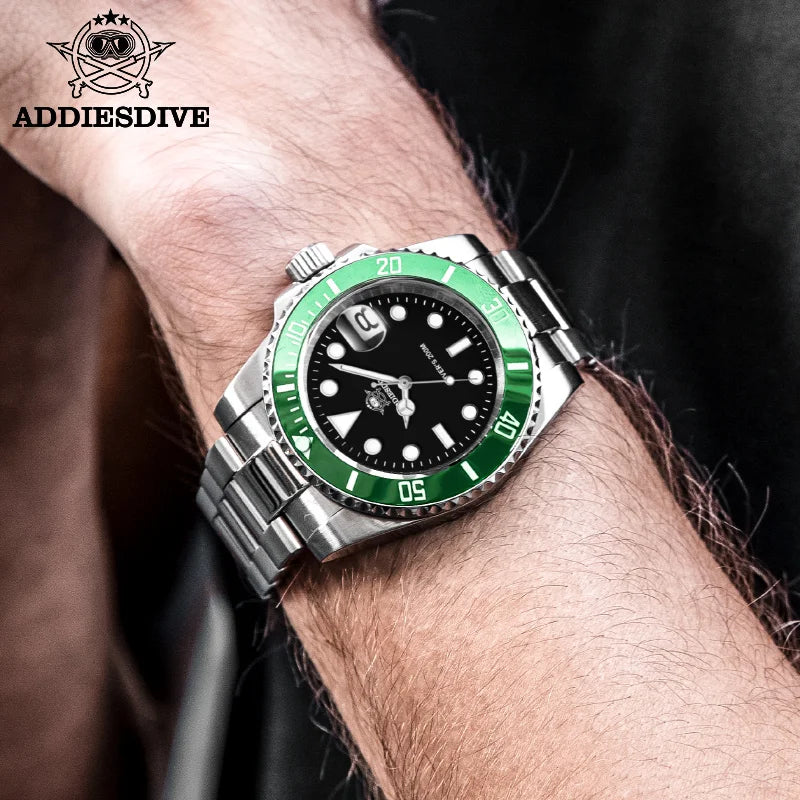 Reloj de pulsera de cuarzo para hombre ADDIESDIVE, reloj clásico con bisel de cerámica, estilo casual de negocios, resistente al agua 200m, luminiscente BGW9