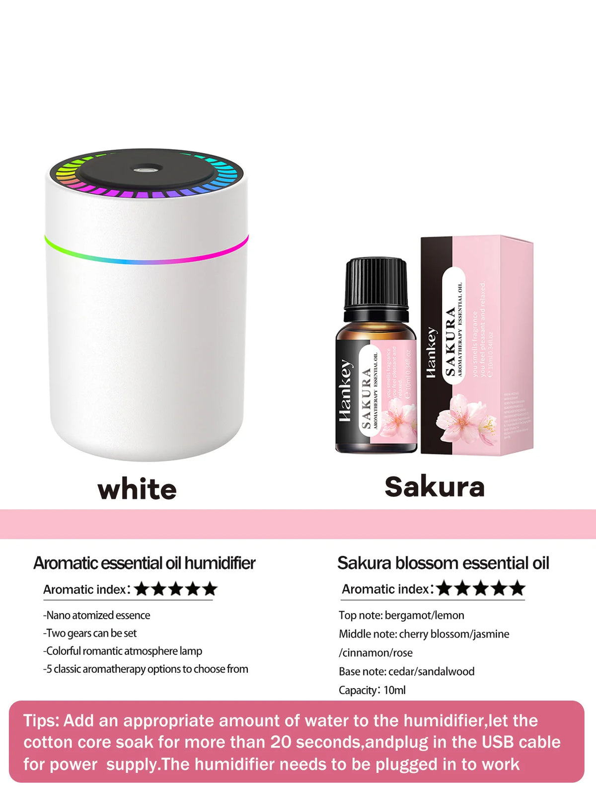 Difusor de aromaterapia de 180ml, humidificador, aceite esencial de aromaterapia, purificador de aire, coche para dormir, llevar en casa, luz LED de 7 colores