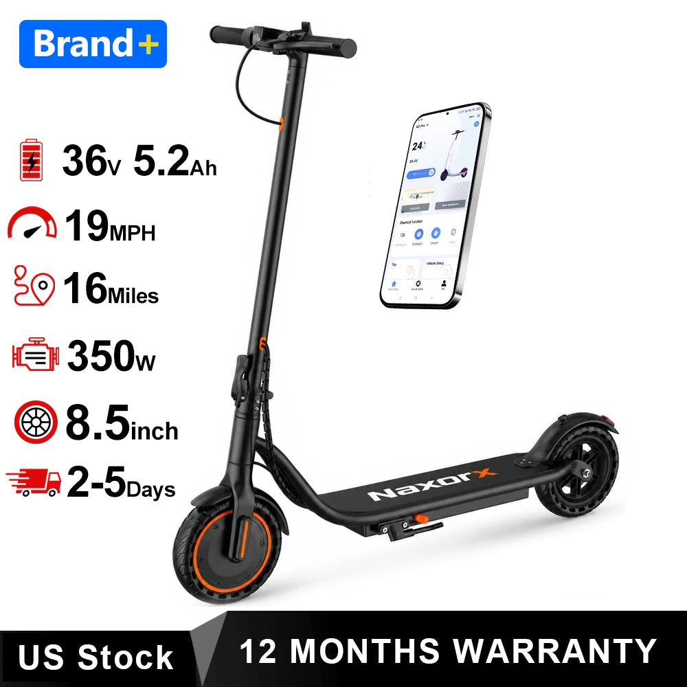 Patinete eléctrico Naxxor+ negro con llanta maciza y app móvil