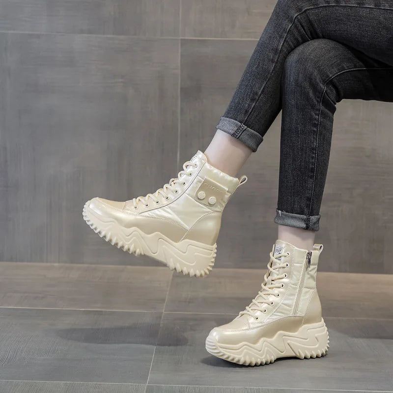 DRKANOL-Botas de nieve impermeables para mujer, zapatos cálidos con cuña, tacón de plataforma, aumento de altura, Otoño e Invierno