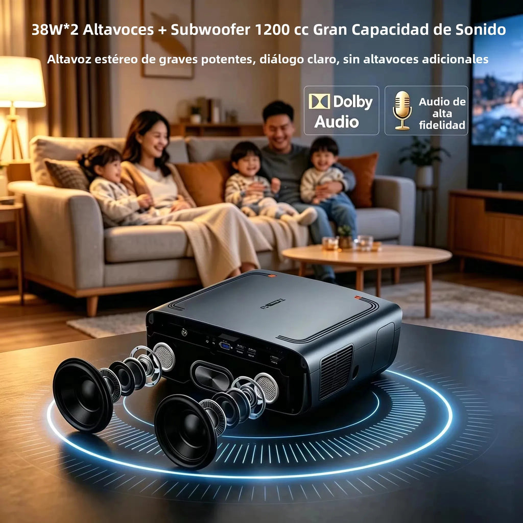 Proyector S7 4K Ultra 4200ANSI HD Android 14 Google TV para Cine en Casa, WiFi6, Enfoque Automático, Altavoces Dobles, Proyector de Películas para Día