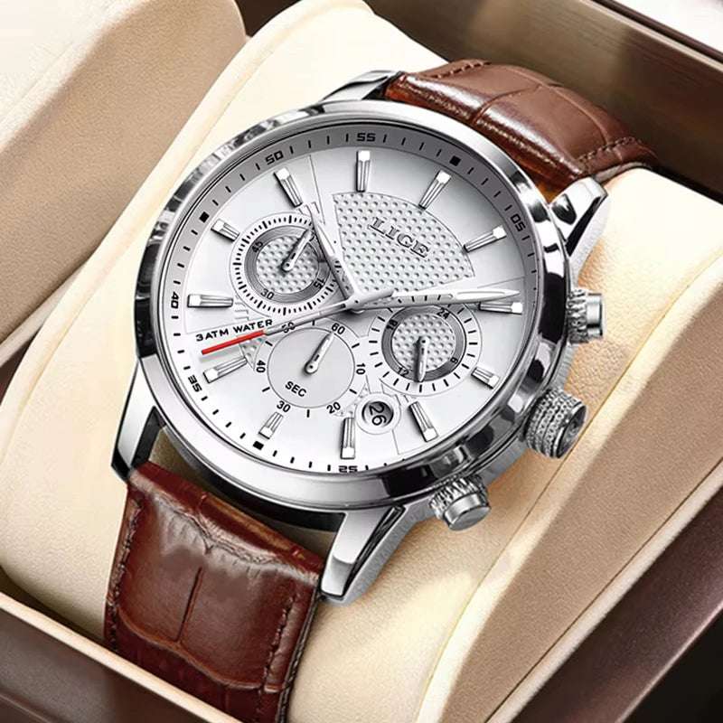LIGE Watch MenTop Brand Luxury Casual Leather Quartz Mens Watches Man Business Clock Male Sport Waterproof Date Chronograph
