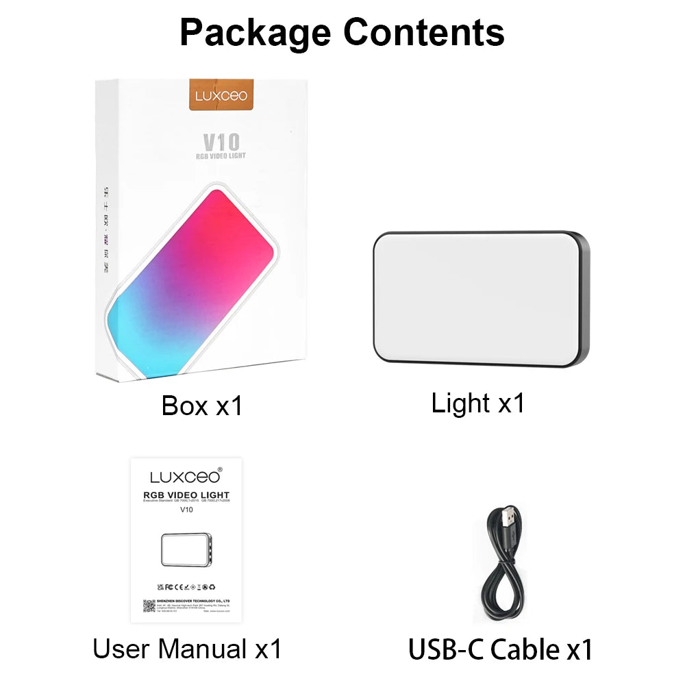 LUXCEO V10 Mini luz de vídeo RGB Panel en luces de cámara lámpara de fotografía iluminación de relleno LED regulable para Vlogging, videoconferencia