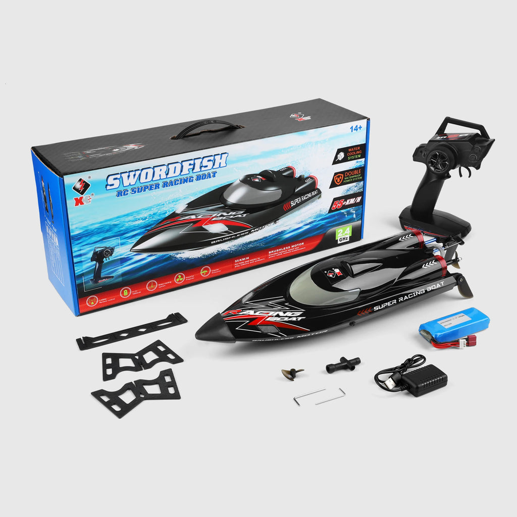 Lancha RC de alta velocidad WLtoys WL916, 2.4G, 55 KM/H, barco de carreras con motor sin escobillas, lancha rápida a control remoto, juguete para adultos con 2 baterías, modelo autoenderezable