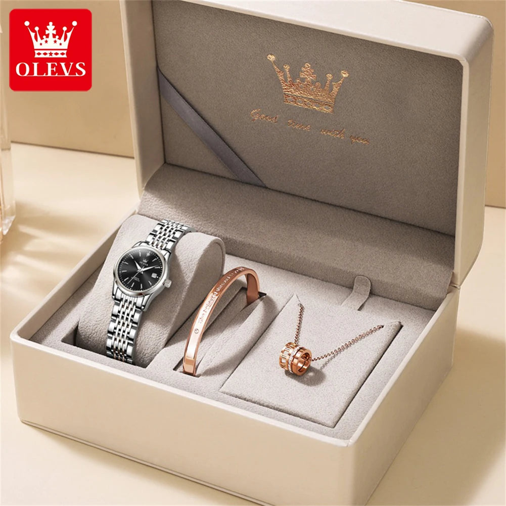 Reloj mecánico para mujer OLEVS 6635, reloj de pulsera elegante de lujo sencillo, reloj automático con calendario y resistente al agua de acero inoxidable