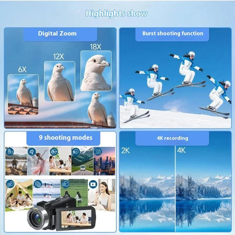 Videocámara 4K Ultra HD, Cámara Digital de 80MP, Cámara para Vlogging para YouTube, Pantalla IPS de 3.0" y 270° °   Cámara DV portátil con visión nocturna IR y pantalla