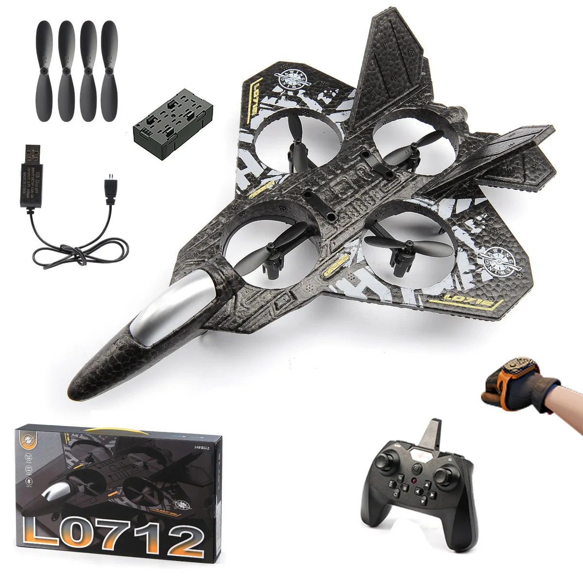 L0712 RC avión 2,4G Avión de Control remoto helicóptero con detección de gravedad planeador con luchadores de espuma EPP ligeros para niños