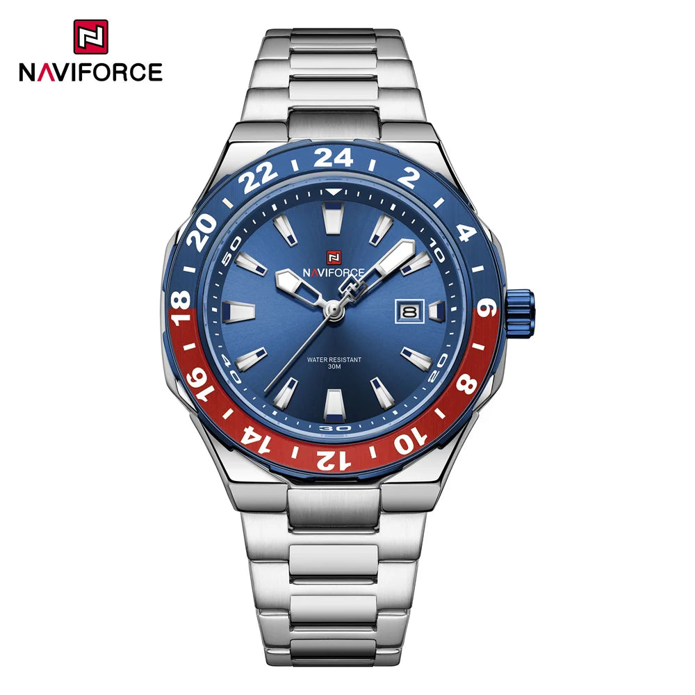 Reloj de cuarzo para hombre Naviforce 9249, estilo deportivo casual de alta calidad, reloj de pulsera de acero inoxidable para negocios