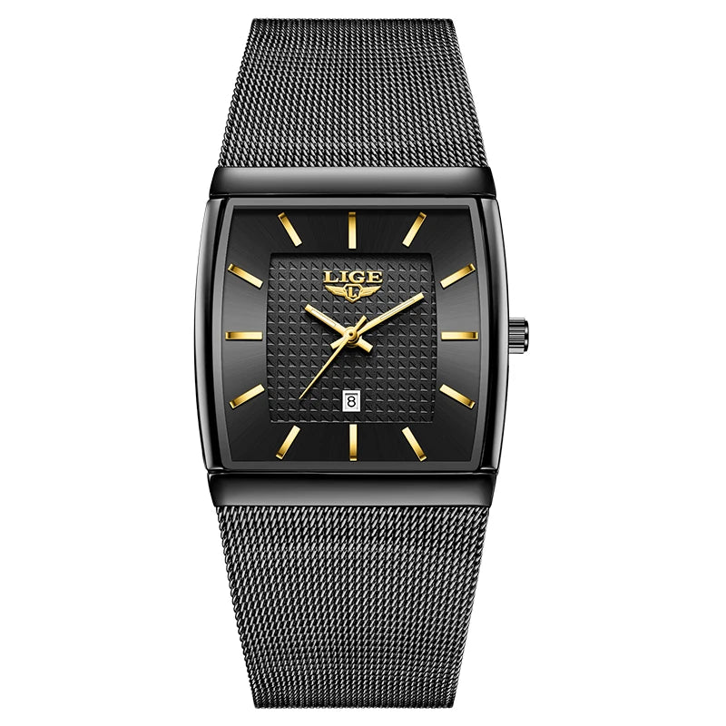 Relojes de lujo LIGE 2026 para hombre, moda, negocios, oro rosa, negro, ultrafinos, malla, resistentes al agua, luminosos, relojes de cuarzo para hombre