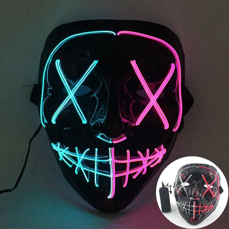 Máscara de Zorro Luminosa de Neón para Hombres, Máscaras de Disfraz Luminosas para Halloween, Brilla en la Oscuridad, Disfraz de Cosplay, Decoración para Fiestas de Disfraces