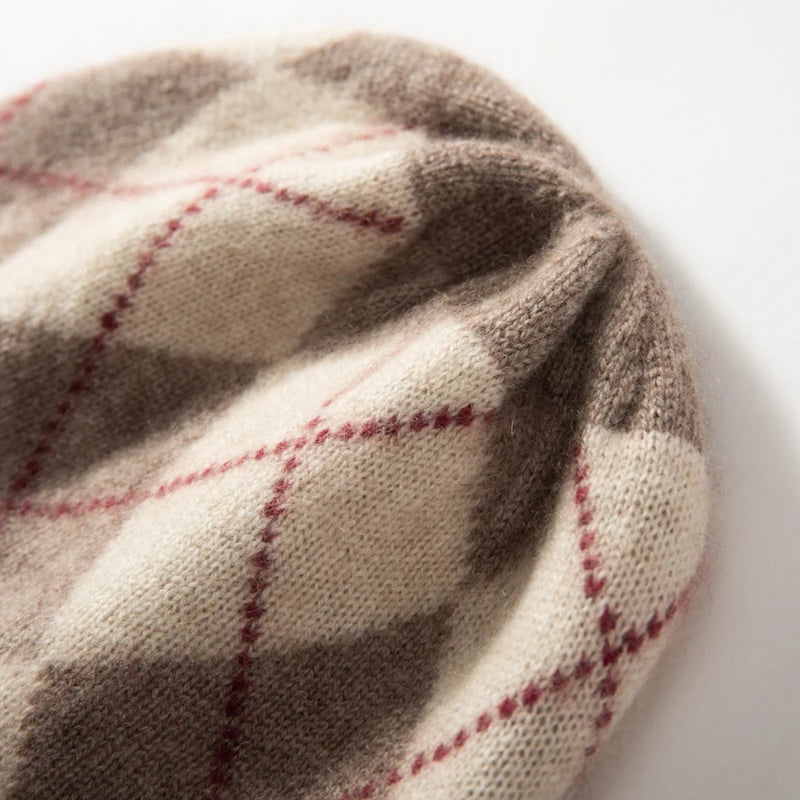 MERRILAMB-gorros a cuadros tonificantes para hombre y mujer, gorro informal suave de Cachemira 100%, gorros de punto a la cadera, gorros cálidos para Otoño e Invierno