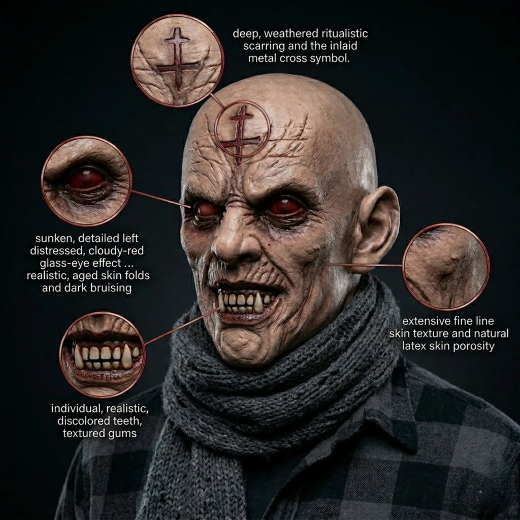 Scary Bald Zombie Mask with Cross Mark Horror Latex Full Head Mask for Halloween Party Costume Cosplay Prop