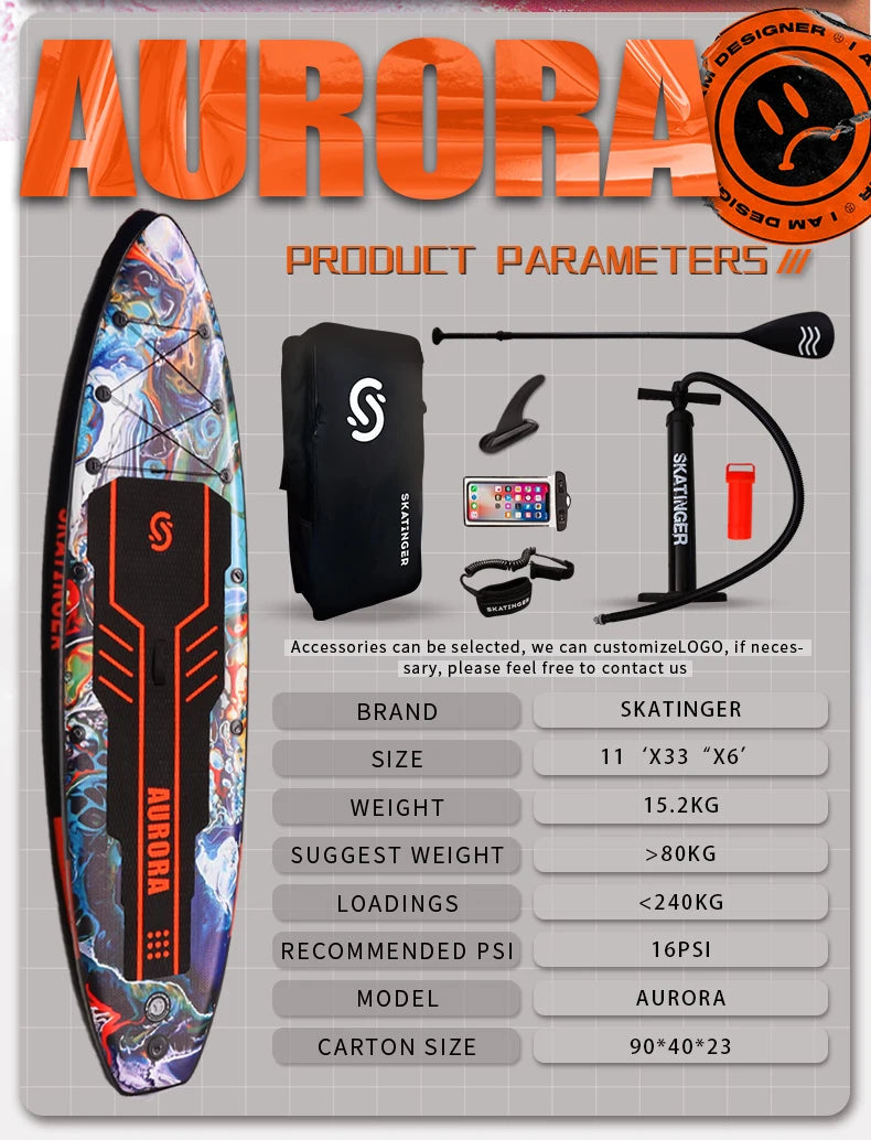 SKATINGER - Tabla de Paddle Surf Inflable de Doble Capa de 11&