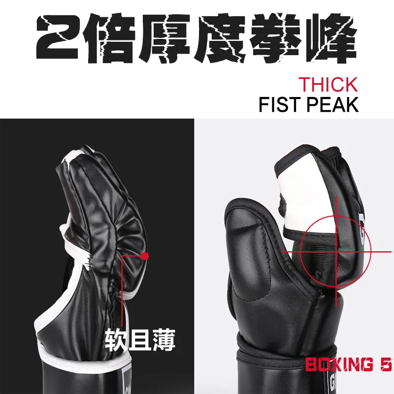 Nuevos guantes MMA de lucha de medio dedo, saco de boxeo de PU, guantes de boxeo de cuero PU de alta calidad, guantes de competición de media lucha MMA
