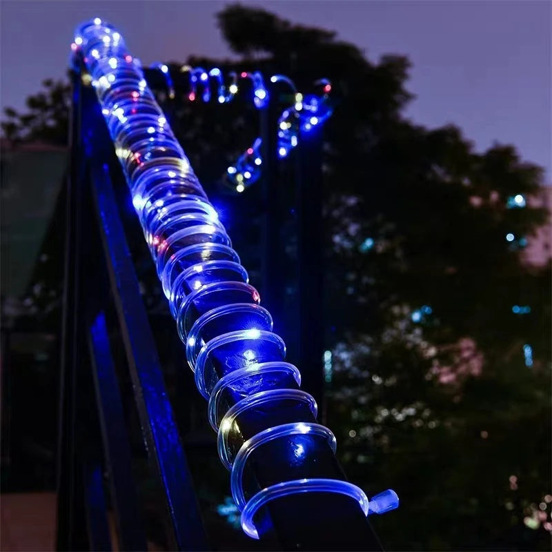 Tira de luces solares LED, luces para caminos, terrazas, jardín, exteriores, guirnalda de luces solares, iluminación exterior impermeable, 8 modos de luz