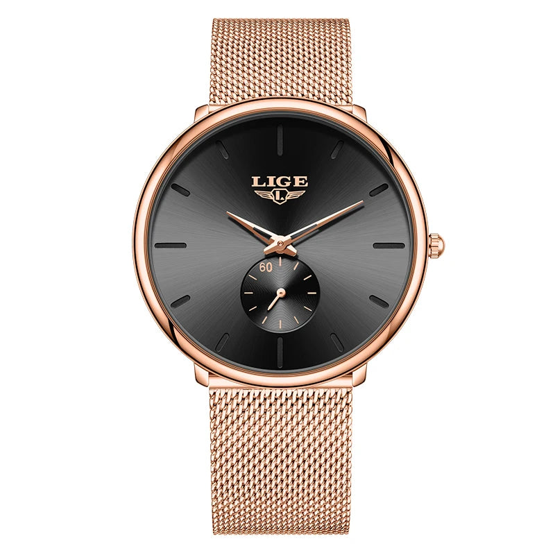 Reloj de cuarzo de lujo para hombre, marca LIGE, diseño moderno, informal, ultrafino, con malla de acero, resistente al agua, deportivo.