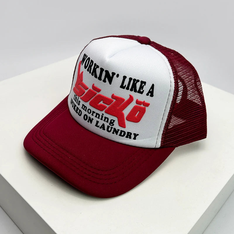 Gorra de béisbol estilo americano para crucero, con estampado de anime y letras, de malla tipo camionero, transpirable, para hombres y mujeres, versátil y a la moda