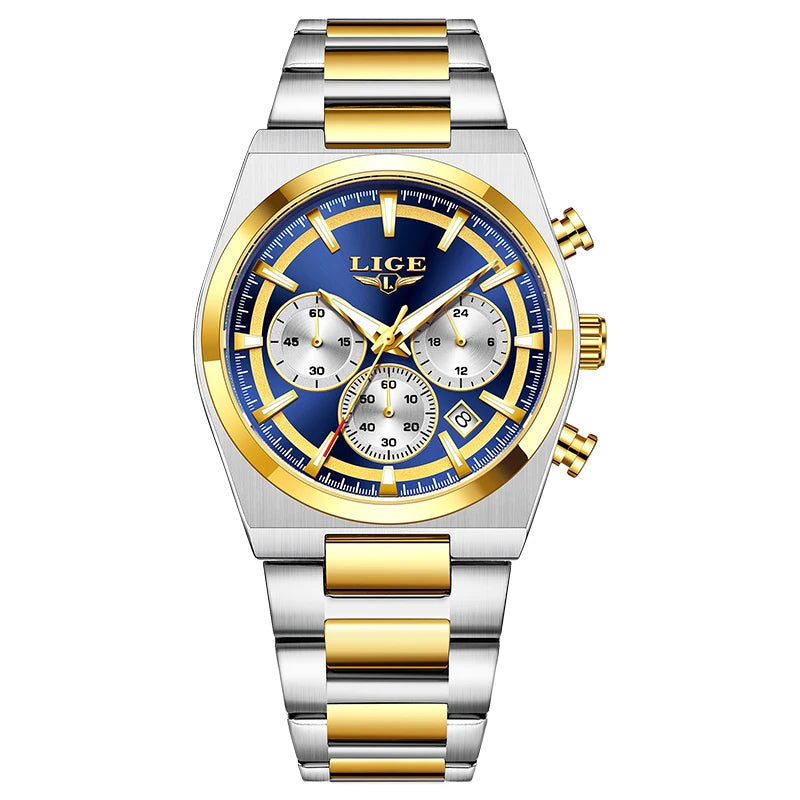Reloj LIGE de cuarzo para hombre, de acero inoxidable, con esfera texturizada luminosa, estilo deportivo para exteriores, casual y de negocios, resistente al agua.