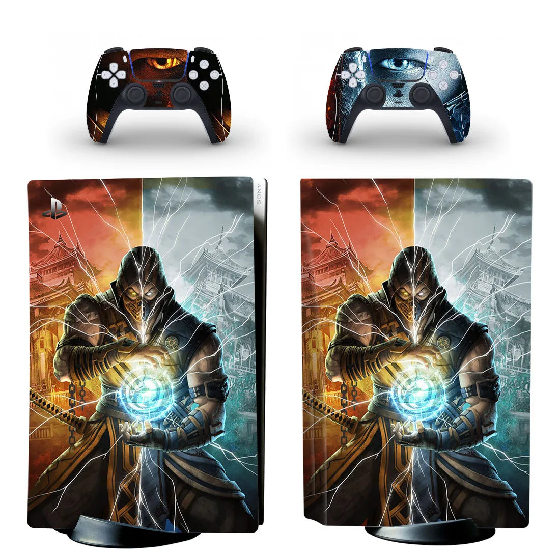 Pegatina adhesiva de vinilo para consola PS5 y 2 mandos, diseño de Mortal Kombat, versión disco