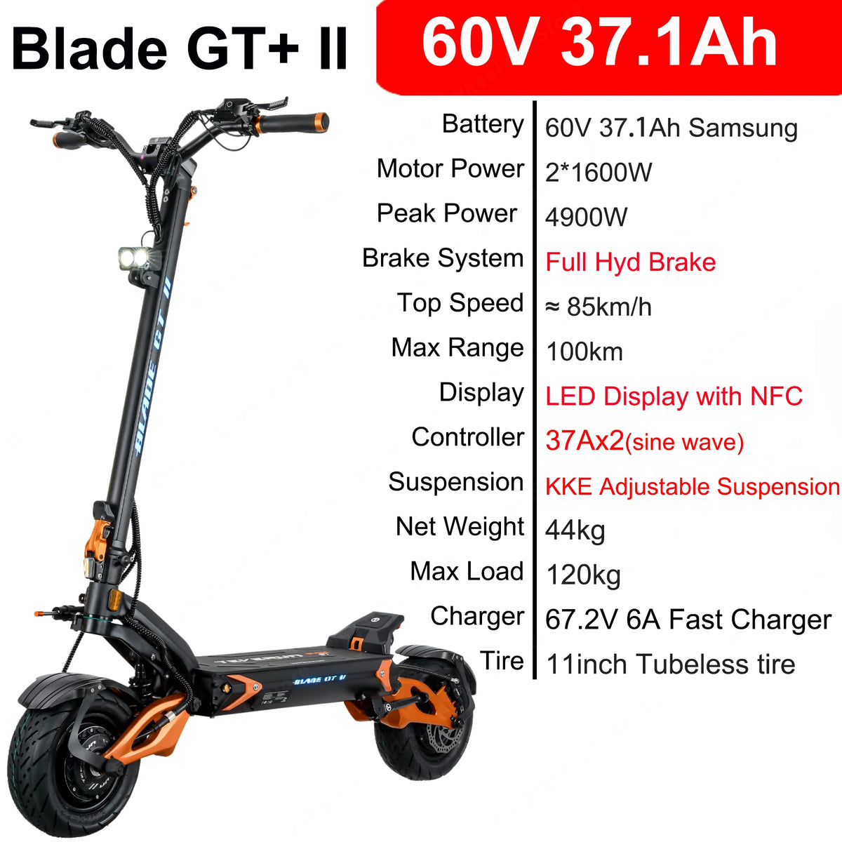 Patinete eléctrico plegable negro con panel de control y detalles naranjas