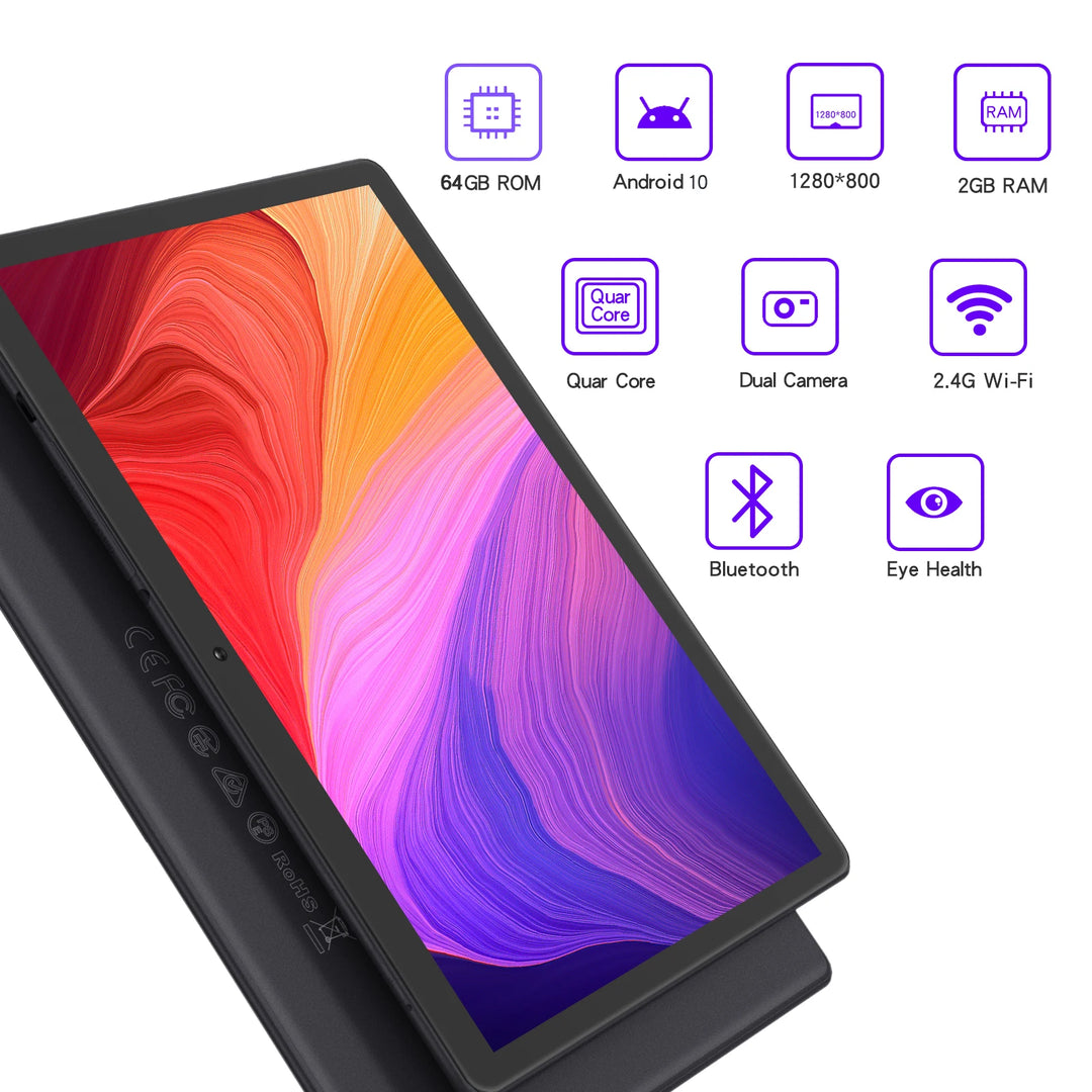 PRITOM Tablet PC de 10 pulgadas con ranura SIM Android 13 64 GB Pantalla táctil de cuatro núcleos WiFi GPS Compatible con llamadas telefónicas 3G