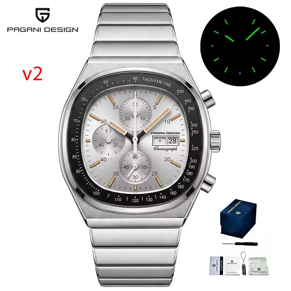 Reloj cronógrafo cuadrado para hombre PAGANI DESIGN con movimiento japonés Miyota OS000, cristal de zafiro, resistente al agua y correa de acero inoxidable, reloj deportivo de pulsera