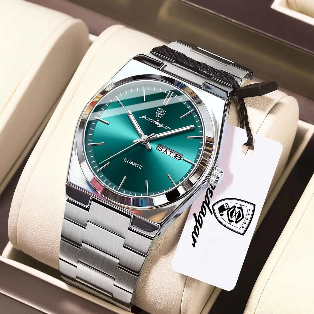 Reloj de pulsera de cuarzo para hombre POEDAGAR de lujo, de acero inoxidable, resistente al agua, luminoso, con fecha y día, estilo casual y moderno
