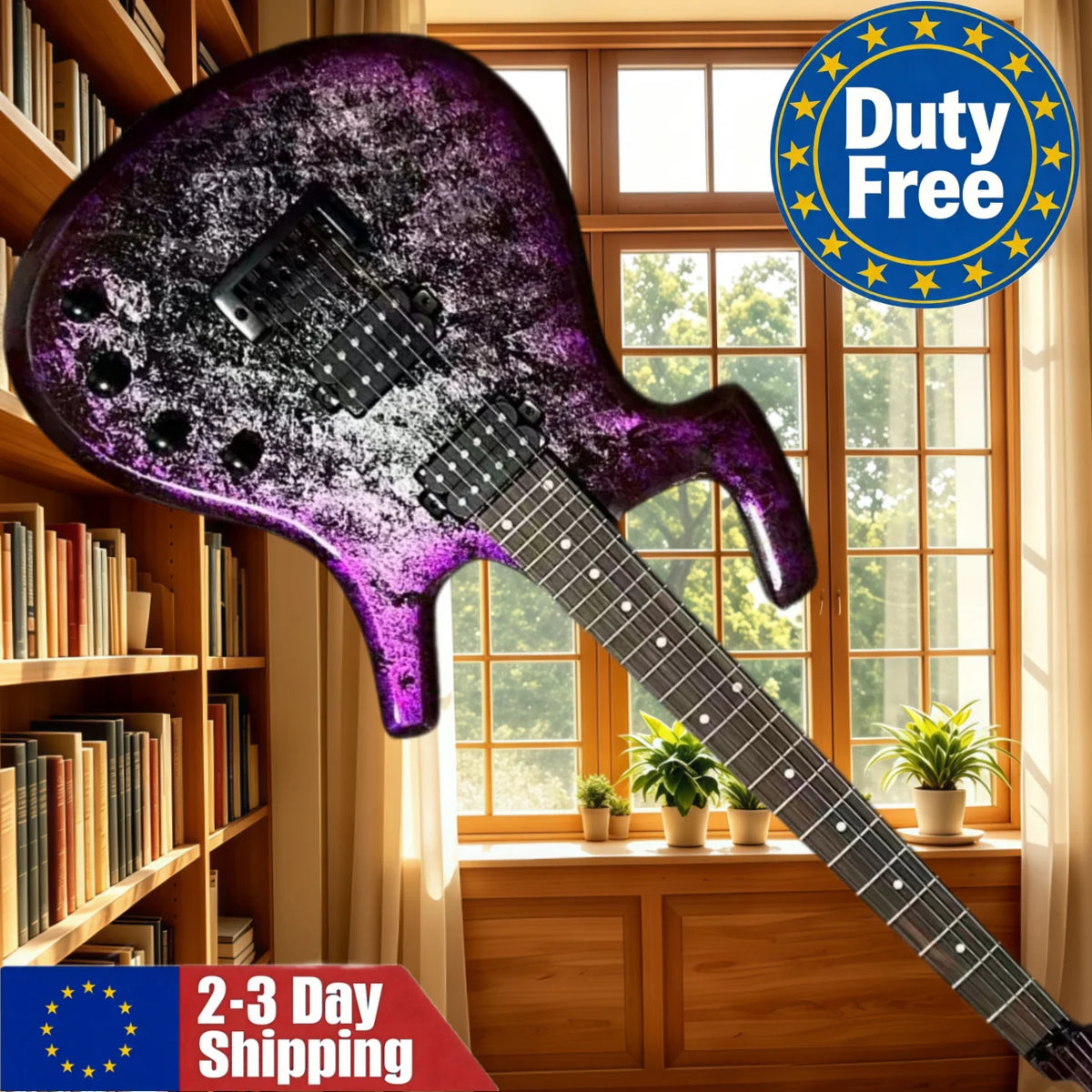 Guitarra de rock para principiantes ICE, color morado y negro, con puente ajustable, pastillas HH, mástil de palisandro, nivel de entrada, lista para enviar desde Alemania, para aficionados a la música.