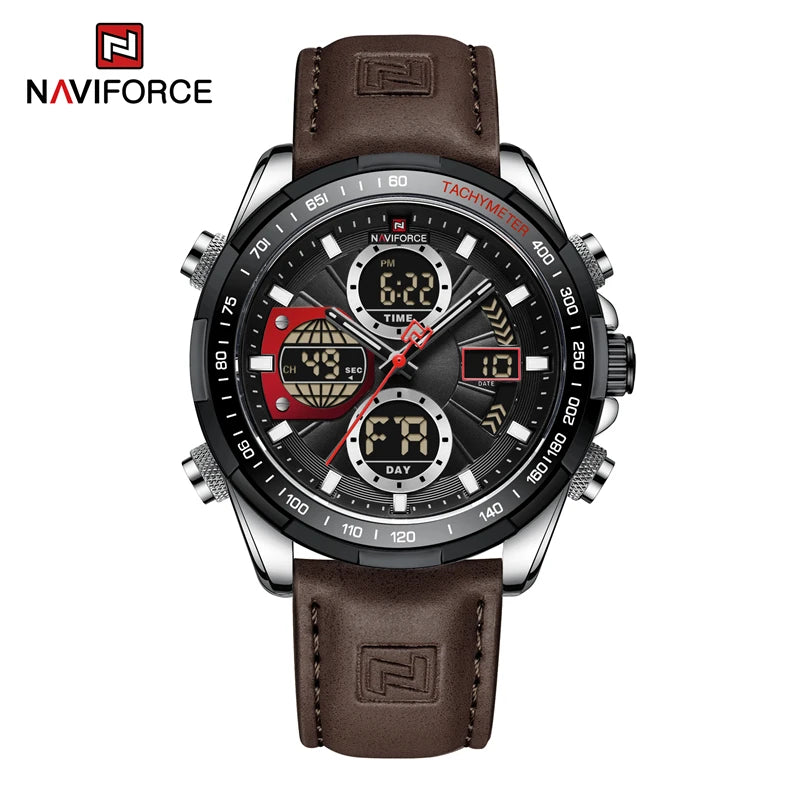 Relojes deportivos NAVIFORCE 2022 para hombre, resistentes, luminosos, de doble pantalla, cuarzo impermeable, correa de cuero genuino, Relogio Masculino