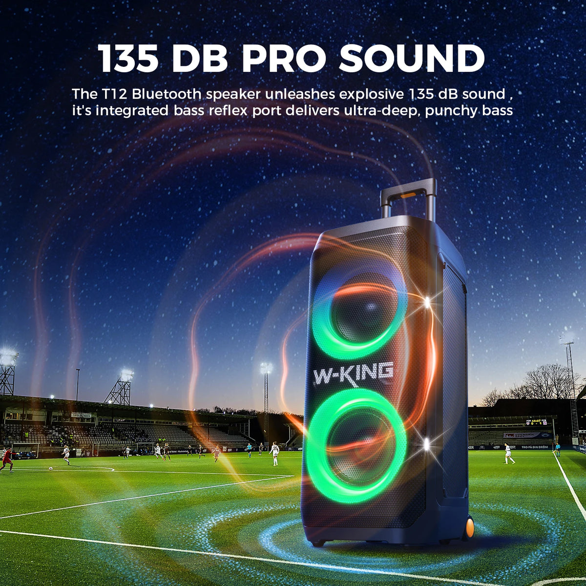 Altavoz Bluetooth para Fiestas W-KING T12, 370W de Potencia Máxima, 135dB de Bajos Profundos, Altavoz Karaoke Portátil con Luces RGB, Bluetooth 5.4, Ruedas, AUX, USB, TF, OTG, Entrada para Micrófono de Guitarra
