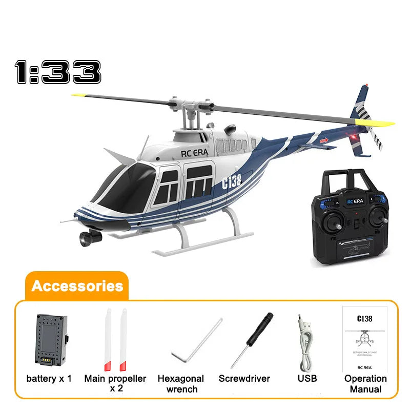 Helicóptero de Control Remoto Kid C138 RC ERA, Simulación de 4 Canales, Bell 206, Retención de Altitud, 2.4g, Giroscopio de 6 Ejes Original