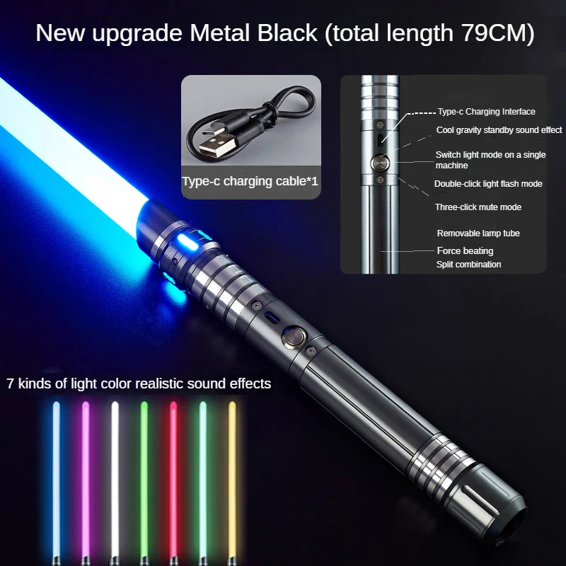Juguete de espada láser de metal, sable de luz RGB con 7 colores, sonido, efectos Force FX, FOC Blaster, espada láser Jedi para niños, regalo