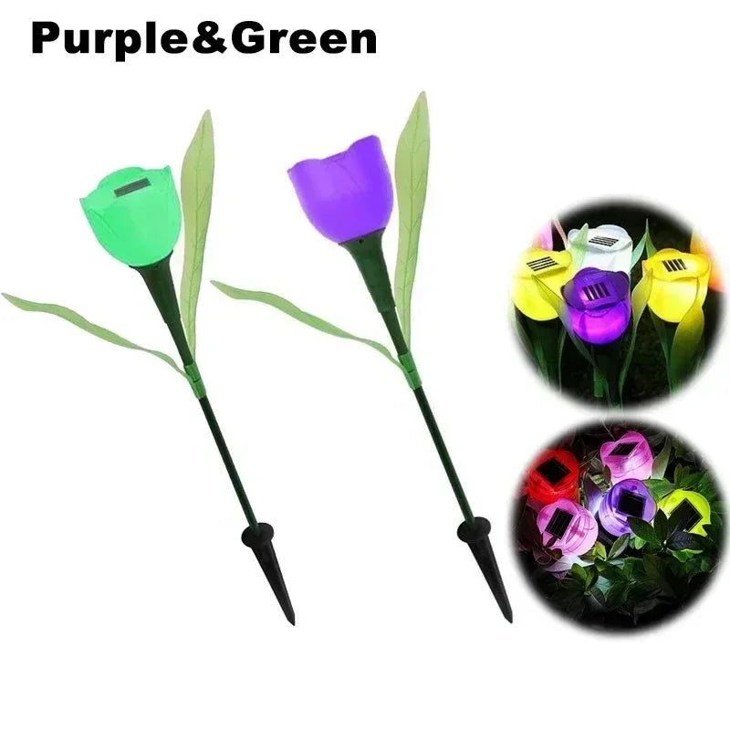Luces solares de tulipanes, decoración para jardín, patio y fiestas, LED impermeable, estaca para césped, luz solar exterior color blanco cálido